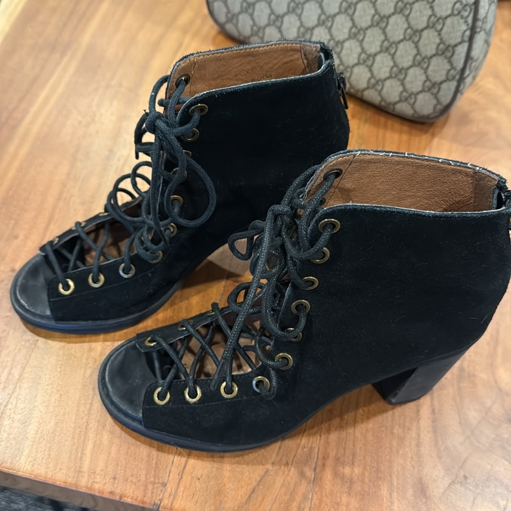 Jeffrey Campbell Black Lace-Up Heeled Boots - Picture 2 of 9